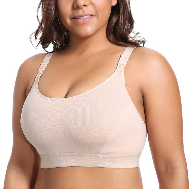 Gratlin Women's Plus Size Nursing Bra Sports Maternity Support Cotton Breastfeeding Bras Beige 3X-Large - Image 3